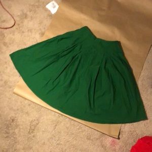Forest Green Pleated Knee-Length Skirt